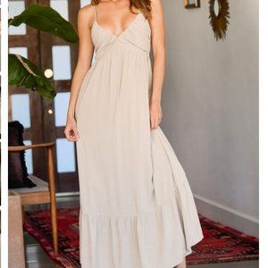 Taupe Tie-Back Ruffled Maxi Dress